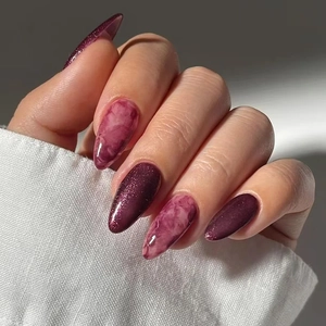 Purple Shimmer Marble Gradient Almond Shape Press On Nails Elegant Fashionable ABS False Nail Tips For Women Professional Look