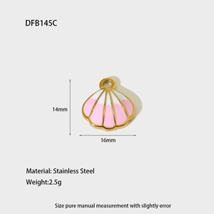Detail of 16mm pink and white enamel starfish shell pendant in gold-plated stainless steel