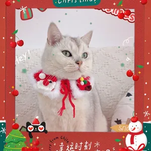 Handmade knitted Christmas pet collar with Santa and tree motifs for cats and dogs