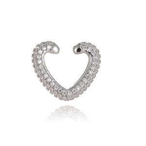 Micro-pave heart ear cuff in silver with sparkling zircon stones and bottom reflection