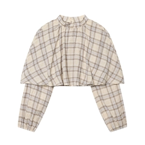 Plaid Long Sleeve Cropped Blouse Half High Neck Tiered Decorative Top Elegant Women