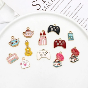 Vintage enamel alloy charms collection featuring retro camera and sewing machine designs
