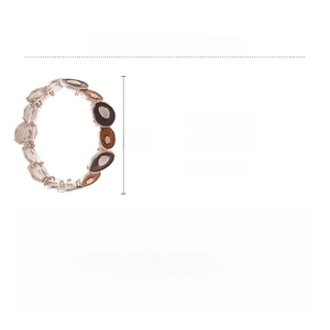 Detail view of elastic bead bracelet with dimensions and weight specs on white background
