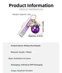 Detail view of purple Mickey shape keychain with glitter filling and 11.5cm wrist strap