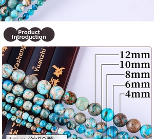 Macro view of blue emperor stone round beads in 4mm to 12mm sizes for DIY jewelry