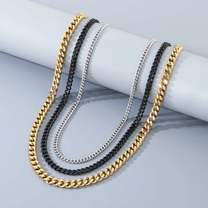 Classic Cuban link chain necklaces in gold, black, and silver stainless steel finishes
