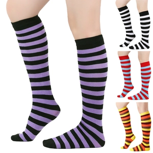 Women Over The Knee High Striped Socks Polyester Cotton Spandex Stretchy Cosplay Christmas JK Uniform Long Stockings