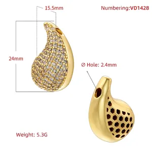 Teardrop pendant in gold-plated brass with micro-paved cubic zirconia for women
