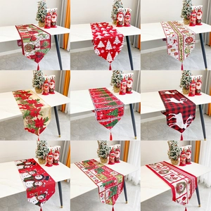 Christmas Table Runner Cotton Polyester Jacquard Festive Tassel Dining Room Decoration Ornament