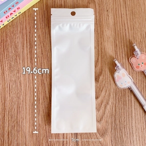 Frosted white translucent jewelry storage bag measuring 19.6cm by 7cm with zip lock