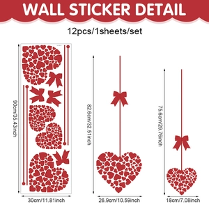 Pink and red heart PVC wall stickers for Valentine party decoration, 90x30cm sheet