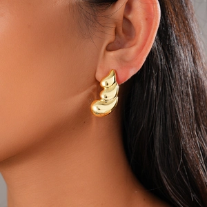 Modern gold fluid geometric drop earrings with triple-tier organic design for women
