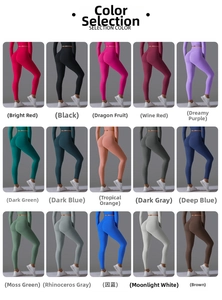 Grid layout showing various solid colors of high-waisted seamless peach yoga leggings