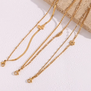 Golden double layer stainless steel star bracelet with bead chain and world map pendant