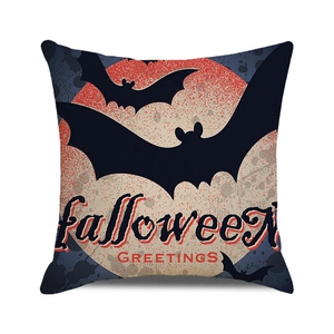 Housse de coussin Halloween avec lune vintage et chauves-souris sur lin