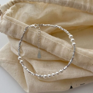 925 Sterling Silver Artificial Pearl Bracelet For Women Minimalist Geometric Beaded Hand Chain Elegant Niche Jewelry Adjustable