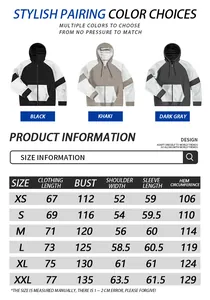 Detaillierte Größentabelle für Herren Kapuzenjacke mit Patchwork-Design in mehreren Größen