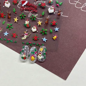Weihnachts Nagelaufkleber 3D Relief Weihnachtsmann Rentier Schneeflocke Selbstklebend Winter Feiertag Maniküre Aufkleber