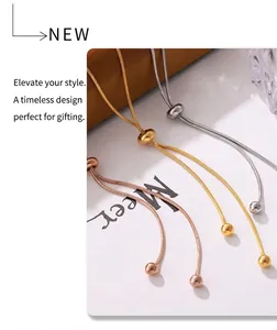 Detail of adjustable snake chains in gold, silver, and rose gold with sliding beads