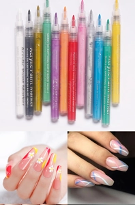 Detailed set of 12 colors acrylic paint markers for professional DIY nail art design