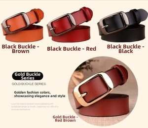 Detailed comparison of leather belt colors featuring classic black and gold pin buckles