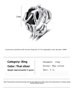 Macro detail of vintage multi-layer adjustable ring with black cubic zirconia and lava texture
