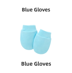 Detail of light blue cotton baby scratch mittens with elasticated ribbed cuffs
