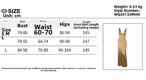 Detailed size chart for V-neck backless vacation dress in cm showing S, M, L measurements