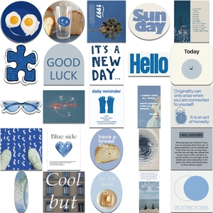 57Pcs blue vintage aesthetic stickers set for DIY journals laptops and phone cases