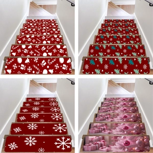Detail of Christmas themed non-slip stair treads with festive patterns in a 4-grid layout