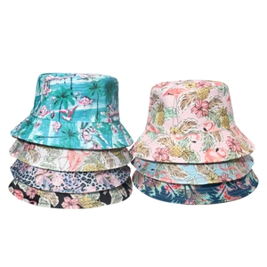 Tropical Print Bucket Hat Polyester Flamingo Pineapple Pattern Sunshade Beach Summer Outdoor Travel Sun Hat Women