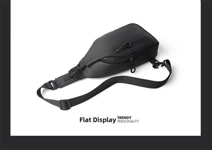 Close-up of black waterproof sling bag with tactical buckle and Fenruien logo detail