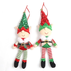 Décorations de Noël lutins en peluche avec chapeaux à paillettes et clochettes