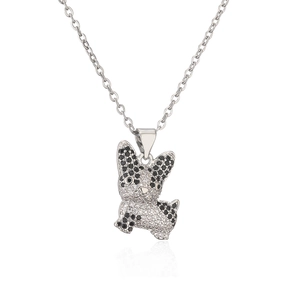 Silver plated cartoon bulldog pendant necklace with sparkling cubic zirconia pavé setting