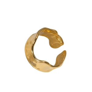 Minimalist wavy open gold ring for women with unique hammered metal texture finish
