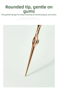 Detailed close-up of rose gold stainless steel dental pick tool with a rounded tip