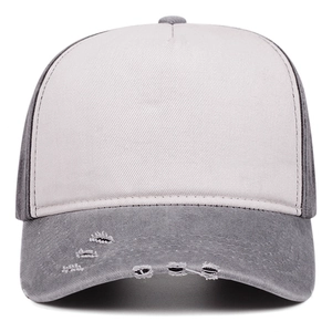Vintage distressed washed denim baseball cap with white front panel for summer sun protection