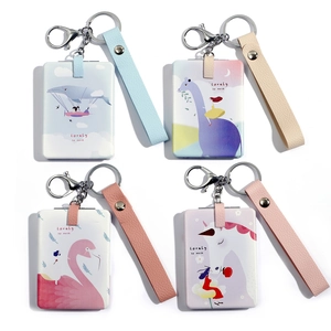 Detailed view of square cartoon keychain mirrors with colorful leather lanyards