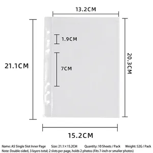 Detailed size chart for A5 clear inner pages for photo albums and photocard storage