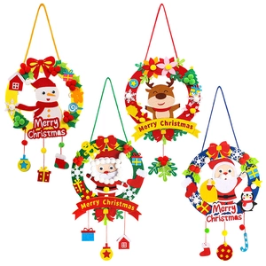 DIY Christmas felt wreath kit featuring snowman and reindeer ornaments for home decoration