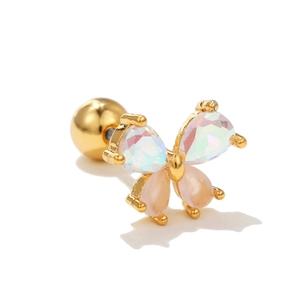 Sweet butterfly stud earring with colorful zircon stones in a gold-plated setting