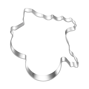 Detailed view of silver stainless steel cookie cutter in Wisconsin state map shape