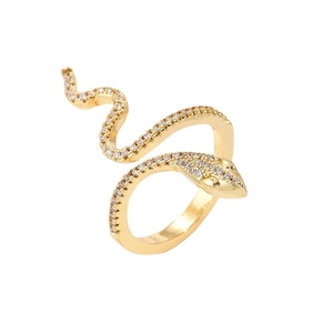 Elegant 18K gold-plated snake ring with sparkling white cubic zirconia pave setting