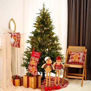 Christmas Decorations Gingerbread Man Red Plaid Fabric Tree Skirt Stocking Pillowcase Placemat Retractable Doll Home Party