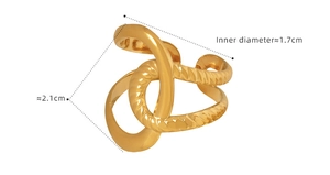 Detailed view of 18K gold plated stainless steel layered ring with size dimensions