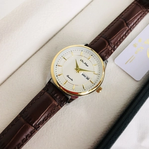 Elegant Women Quartz Watch Genuine Leather Strap Day Date Calendar Water Resistant Business Casual Simple Ladies Watch