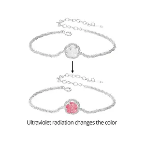925 Sterling Silver Rose Bracelet UV Color Changing Resin Zircon Jewelry Romantic Gift For Women Adjustable Chain