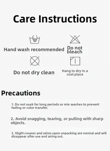 Detail showing washing care instructions and usage precautions for the outdoor sun hat