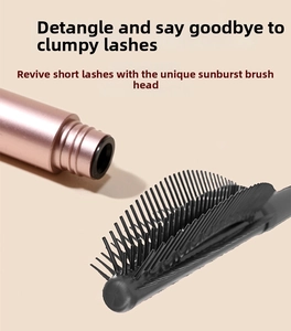 Macro detail of sun-shaped mascara brush head for long curling and anti-clumping lashes
