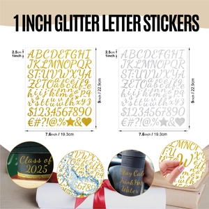 1-inch gold and silver glitter alphabet stickers for graduation caps and DIY crafts set